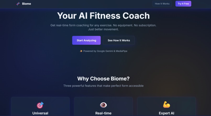 Biome - AI fitness coach developed for Google Cloud Run Hackathon